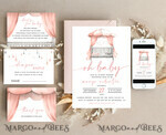 TEMPLETT baby shower Crib Baby Girl Shower Invitation Template Set Oh baby little pink crib Diapper Raffle Books Arch Instant Download Blush Pink editable invite10