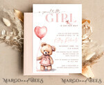 TEMPLETT baby shower blush pink Teddy Bear Baby Girl Shower Invitation Template Set sweel little girl on her way Diapper Raffle Books Arch Instant Download Blush Pink editable invite10