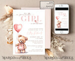 TEMPLETT baby shower blush pink Teddy Bear Baby Girl Shower Invitation Template Set sweel little girl on her way Diapper Raffle Books Arch Instant Download Blush Pink editable invite10