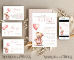 TEMPLETT baby shower blush pink Teddy Bear Baby Girl Shower Invitation Template Set sweel little girl on her way Diapper Raffle Books Arch Instant Download Blush Pink editable invite10