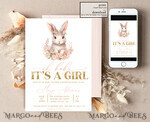 TEMPLETT baby shower Girl Rabbit Baby Shower Invitation Template Bunny is on the way Diapper Raffle Books balloon Instant Download Gold Blush editable Easter invite10