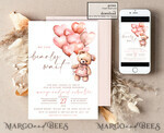 TEMPLETT baby shower blush pink Teddy Bear Baby Girl Shower Invitation Template Set sweel little girl on her way Diapper Raffle Books Arch Instant Download Blush Pink editable invite10