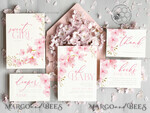 TEMPLETT baby shower Cherry Blossom Baby Shower Invitation Template download suite, Baby Girl Invitations Set,  Printable Invites Home Printing Simple Boho Cards8