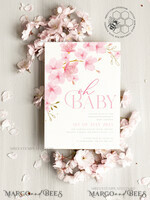 TEMPLETT baby shower Cherry Blossom Baby Shower Invitation Template download suite, Baby Girl Invitations Set,  Printable Invites Home Printing Simple Boho Cards8