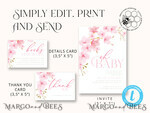 TEMPLETT baby shower Cherry Blossom Baby Shower Invitation Template download suite, Baby Girl Invitations Set,  Printable Invites Home Printing Simple Boho Cards8