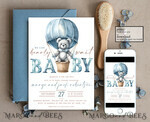 TEMPLETT baby shower Teddy Bear Baby Boy Shower Invitation Template Set We Can Bearly Wait Diaper Raffle Books, Instant Download Printable Hot air balloon basket11