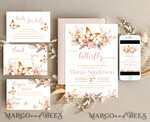 TEMPLETT baby shower Editable Girl Baby Shower Invitation set Template Butterfly on the way Diapper Raffle Books Instant Download Blush Gold floral boho invite10