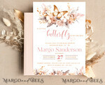 TEMPLETT baby shower Editable Girl Baby Shower Invitation set Template Butterfly on the way Diapper Raffle Books Instant Download Blush Gold floral boho invite10