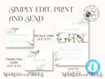 TEMPLETT baby shower Floral Baby Girl Shower InvitationTemplate, Instant Download Printable Invites Home Printing, Simple modern baby shower  Card Set10