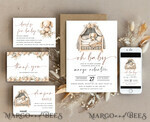 TEMPLETT baby shower Bunny Gender Neutral Baby Shower Invitation Template, Floral Crib Instant Download Printable Invites Home Printing, Simple modern Card Set10