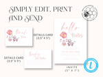 TEMPLETT baby shower Modern Baby Shower Invitation Template, Baby Shower Girl Invitations Set, Instant Download Printable Invites Home Printing Simple Boho Cards7