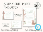 TEMPLETT baby shower Modern Baby Shower Invitation Template, Instant Download Printable Invites Home Printing, Simple Boho baby Boy and Girl shower  Card Set8