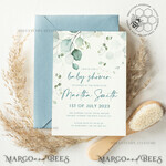 TEMPLETT baby shower Blue Baby Boy Shower Invitation Template download, Simple Baby Shower Boy Invitations Set,  Printable Invites Set Home Printing Boho Cards8