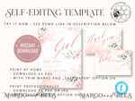 TEMPLETT baby shower Floral Baby Girl Shower Invitation Template, Instant Download Printable Invites Home Printing, Simple modern baby shower  Card Set8