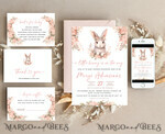 TEMPLETT baby shower Girl Rabbit Baby Shower Invitation Template Bunny is on the way Diapper Raffle Books balloon Instant Download Gold Blush editable Easter invite10