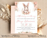 TEMPLETT baby shower Girl Rabbit Baby Shower Invitation Template Bunny is on the way Diapper Raffle Books balloon Instant Download Gold Blush editable Easter invite10