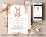 TEMPLETT baby shower Girl Rabbit Baby Shower Invitation Template Bunny is on the way Diapper Raffle Books balloon Instant Download Gold Blush editable Easter invite10