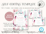 TEMPLETT baby shower Baby Shower Invitation Template download Floral butterfly Baby Girl Invitations Set Printable Invites Home Printing Simple Floral Boho Cards8