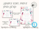 TEMPLETT baby shower Baby Shower Invitation Template download Floral butterfly Baby Girl Invitations Set Printable Invites Home Printing Simple Floral Boho Cards8