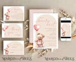 TEMPLETT baby shower Teddy Bear Baby Girl Shower Invitation Template Set We Can Bearly Wait Diapper Raffle Books Arch Instant Download Blush Pink editable invite10