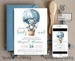 TEMPLETT baby shower Teddy Bear Baby Boy Shower Invitation Template Set We Can Bearly Wait Diaper Raffle Books, Instant Download Printable Hot air balloon basket10