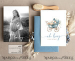 TEMPLETT baby shower Stroller Baby Boy Shower Invitation Template Set Oh boy is on the way Diapper Raffle Books Arch Instant Download Dusty Blue editable invite10