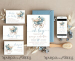 TEMPLETT baby shower Stroller Baby Boy Shower Invitation Template Set Oh boy is on the way Diapper Raffle Books Arch Instant Download Dusty Blue editable invite10