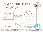 TEMPLETT baby shower Modern Baby Shower Invitation Template, Instant Download Printable Invites Home Printing, Simple Boho baby shower Card SetModern Baby Shower InvitationTemplate, Instant Download Printable Invites Home Printing, Simple Boho baby shower  Card Set  We will be glad to take part in the preparation of your event!  DIY TEMPLATE - COMPUTER EDITING ONLY Editing on mobile is not possible! Please read the description.  This baby shower Suite bundles is a fully editable design. This is an editable template, that you edit yourself on the Templett website on a computer only, phone/tablet editing not available.  Edit, download and print yourself, or have it professionally printed.  All wording is editable so it can be used for any event!  Add Foto on back side if needed.  Personalize your template in Templett, an easy to use template editor that works in your web browser.   ---------------------------***------------------------------- DEMO LINK - TRY BEFORE PURCHASE - FREE! ------------------------------------------------------------- Try it right now! Just copy and paste this demo link into your web browser:  https://templett.com/design/demo/mbeestemplatestore/13474699  ---------------------------***-------------------------------  DIY baby shower INVITATION TEMPLATE INCLOUDE  • INVITATION MAIN CARD - US A7: 5 x 7\\\\\\\\8
