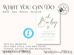 TEMPLETT baby shower Modern Baby Shower Invitation Template, Instant Download Printable Invites Home Printing, Simple Boho baby shower Card SetModern Baby Shower InvitationTemplate, Instant Download Printable Invites Home Printing, Simple Boho baby shower  Card Set  We will be glad to take part in the preparation of your event!  DIY TEMPLATE - COMPUTER EDITING ONLY Editing on mobile is not possible! Please read the description.  This baby shower Suite bundles is a fully editable design. This is an editable template, that you edit yourself on the Templett website on a computer only, phone/tablet editing not available.  Edit, download and print yourself, or have it professionally printed.  All wording is editable so it can be used for any event!  Add Foto on back side if needed.  Personalize your template in Templett, an easy to use template editor that works in your web browser.   ---------------------------***------------------------------- DEMO LINK - TRY BEFORE PURCHASE - FREE! ------------------------------------------------------------- Try it right now! Just copy and paste this demo link into your web browser:  https://templett.com/design/demo/mbeestemplatestore/13474699  ---------------------------***-------------------------------  DIY baby shower INVITATION TEMPLATE INCLOUDE  • INVITATION MAIN CARD - US A7: 5 x 7\\\\\\\\8