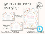 TEMPLETT baby shower Modern Baby Shower Invitation Template, Baby Shower Girl Invitations Set, Instant Download Printable Invites Home Printing Simple Boho Cards8