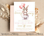 TEMPLETT baby shower Girl Rabbit Baby Shower Invitation Template Bunny is on the way Diapper Raffle Books balloon Instant Download Gold Blush editable Easter invite10
