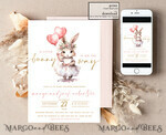 TEMPLETT baby shower Girl Rabbit Baby Shower Invitation Template Bunny is on the way Diapper Raffle Books balloon Instant Download Gold Blush editable Easter invite10