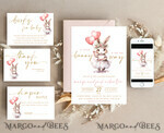 TEMPLETT baby shower Girl Rabbit Baby Shower Invitation Template Bunny is on the way Diapper Raffle Books balloon Instant Download Gold Blush editable Easter invite10