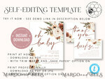 TEMPLETT baby shower Modern Baby Shower InvitationTemplate, Instant Download Printable Invites Home Printing, Simple Boho baby Boy  shower  Card Set8
