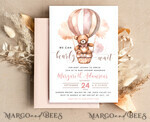 TEMPLETT baby shower Teddy Bear Baby Girl Shower Invitation Template Set We Can Bearly Wait Diaper Raffle Books, Instant Download pink hot air balloon basket10