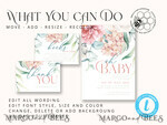 TEMPLETT baby shower Floral Baby Girl Shower Invitation Template, Instant Download Printable Invites Home Printing, Simple modern baby shower  Card Set9