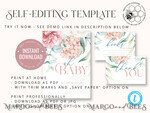 TEMPLETT baby shower Floral Baby Girl Shower Invitation Template, Instant Download Printable Invites Home Printing, Simple modern baby shower  Card Set9