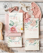 TEMPLETT baby shower Floral Baby Girl Shower Invitation Template, Instant Download Printable Invites Home Printing, Simple modern baby shower  Card Set9