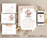 TEMPLETT  
 Babyparty Wiege Baby Mädchen Babyshower Einladungsvorlagen-Set Oh Baby, kleines pinkes Kinderbett Windel-Lotteriebüchlein Bogen Sofort-Download Blush Pink bearbeitbare Einladung10