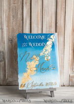 TABLE PLANS AND WEDDING WELCOME SIGNS plexi gold / velvet Acrylic Sky blue & Gold Wedding Welcome Sign, Painted Acrylic & gold Wedding Welcome Sign, Royal Blue Ombre Gold Plexi Wedding Welcome Sign,  Luxury Wedding Wedding Welcome Sign, Greece Beach Wedding Signage Golden mirror Wedding Welcome Sign8