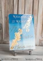 TABLE PLANS AND WEDDING WELCOME SIGNS plexi gold / velvet Acrylic Sky blue & Gold Wedding Welcome Sign, Painted Acrylic & gold Wedding Welcome Sign, Royal Blue Ombre Gold Plexi Wedding Welcome Sign,  Luxury Wedding Wedding Welcome Sign, Greece Beach Wedding Signage Golden mirror Wedding Welcome Sign8