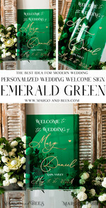 TABLE PLANS AND WEDDING WELCOME SIGNS plexi gold / velvet Luxury Green and Gold Wedding Welcome Sign, Emerald Green Acryl Wedding Decor, Personalised Wedding Sign, Wedding Board, Welcome Wedding Board 18