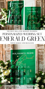 TABLE PLANS AND WEDDING WELCOME SIGNS plexi gold / velvet Luxury Green and Gold Wedding Welcome Sign, Emerald Green Acryl Wedding Decor, Personalised Wedding Sign, Wedding Board, Welcome Wedding Board 18
