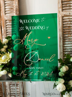 TABLE PLANS AND WEDDING WELCOME SIGNS plexi gold / velvet Luxury Green and Gold Wedding Welcome Sign, Emerald Green Acryl Wedding Decor, Personalised Wedding Sign, Wedding Board, Welcome Wedding Board 18