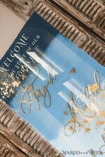 TABLE PLANS AND WEDDING WELCOME SIGNS plexi gold / velvet Acrylic dusty blue & Gold Wedding Welcome Sign, Painted Acrylic & gold Wedding Welcome Sign, Royal Blue Ombre Gold Plexi Wedding Welcome Sign,  Luxury Wedding Wedding Welcome Sign, Greece Beach Wedding Signage Golden mirror Wedding Welcome Sign8