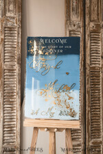 TABLE PLANS AND WEDDING WELCOME SIGNS plexi gold / velvet Acrylic dusty blue & Gold Wedding Welcome Sign, Painted Acrylic & gold Wedding Welcome Sign, Royal Blue Ombre Gold Plexi Wedding Welcome Sign,  Luxury Wedding Wedding Welcome Sign, Greece Beach Wedding Signage Golden mirror Wedding Welcome Sign8