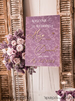 TISCHPLÄNE UND WILLKOMMENSCHILDER FÜR HOCHZEITEN Plexi Gold / Samt Samt-Mauve Hochzeits-Willkommensschild, Staubige Rose Goldene Hochzeitsdekoration, Personalisierter Hochzeitsbeschilderung, Lila Willkommenshochzeitsboard MvS18