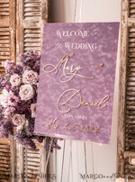 TISCHPLÄNE UND WILLKOMMENSCHILDER FÜR HOCHZEITEN Plexi Gold / Samt Samt-Mauve Hochzeits-Willkommensschild, Staubige Rose Goldene Hochzeitsdekoration, Personalisierter Hochzeitsbeschilderung, Lila Willkommenshochzeitsboard MvS18