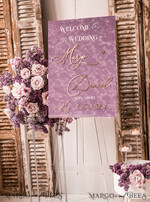 TISCHPLÄNE UND WILLKOMMENSCHILDER FÜR HOCHZEITEN Plexi Gold / Samt Samt-Mauve Hochzeits-Willkommensschild, Staubige Rose Goldene Hochzeitsdekoration, Personalisierter Hochzeitsbeschilderung, Lila Willkommenshochzeitsboard MvS18