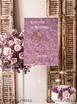 TISCHPLÄNE UND WILLKOMMENSCHILDER FÜR HOCHZEITEN Plexi Gold / Samt Samt-Mauve Hochzeits-Willkommensschild, Staubige Rose Goldene Hochzeitsdekoration, Personalisierter Hochzeitsbeschilderung, Lila Willkommenshochzeitsboard MvS18